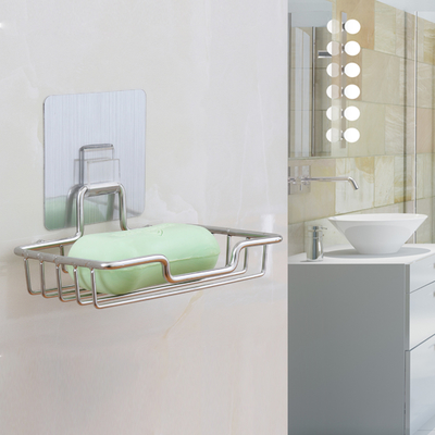 Porte-savon auto-adhésif en acier distributeur de porte-éponge accessoire de salle de bain porte-savon mural