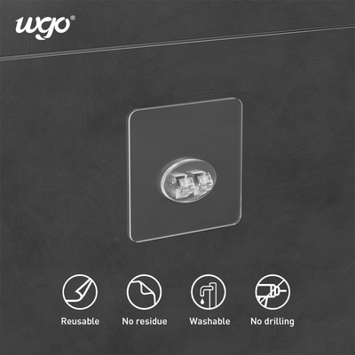 Le bâton collant transparent de boucle de WGO sur l'adhésif de support de balai de mur d'étagère de douche accroche clair/argent